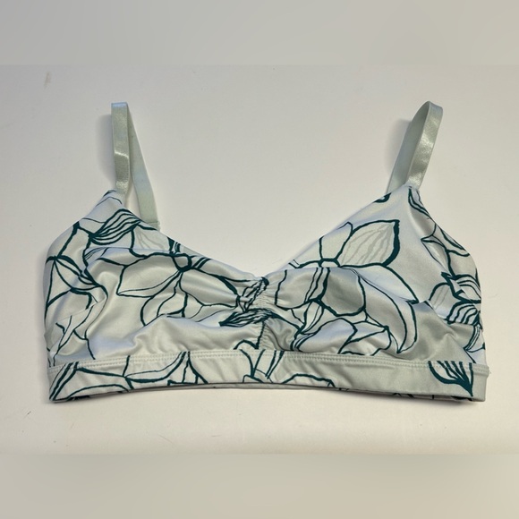 JoyLab Ruched White/Blue Floral Print Comfort Twist Back Sports‎ Bra size XS - Picture 3 of 11